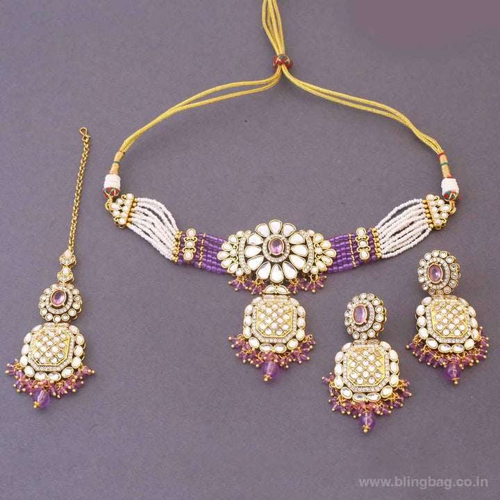 Purple Dharini Kundan Jewellery Set