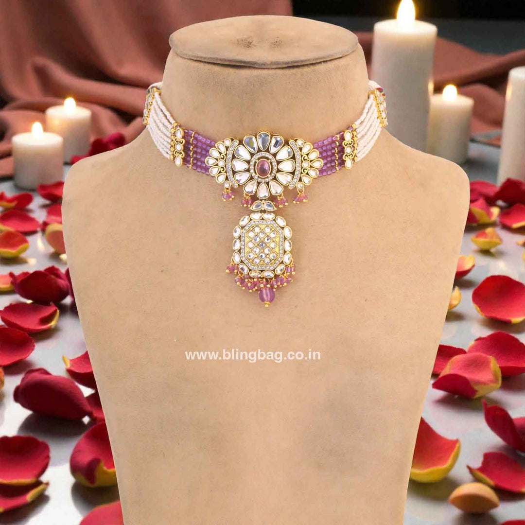 Purple Dharini Kundan Jewellery Set