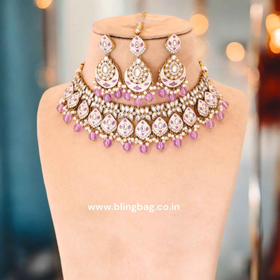 Purple Dharvi Kundan Jewellery Set