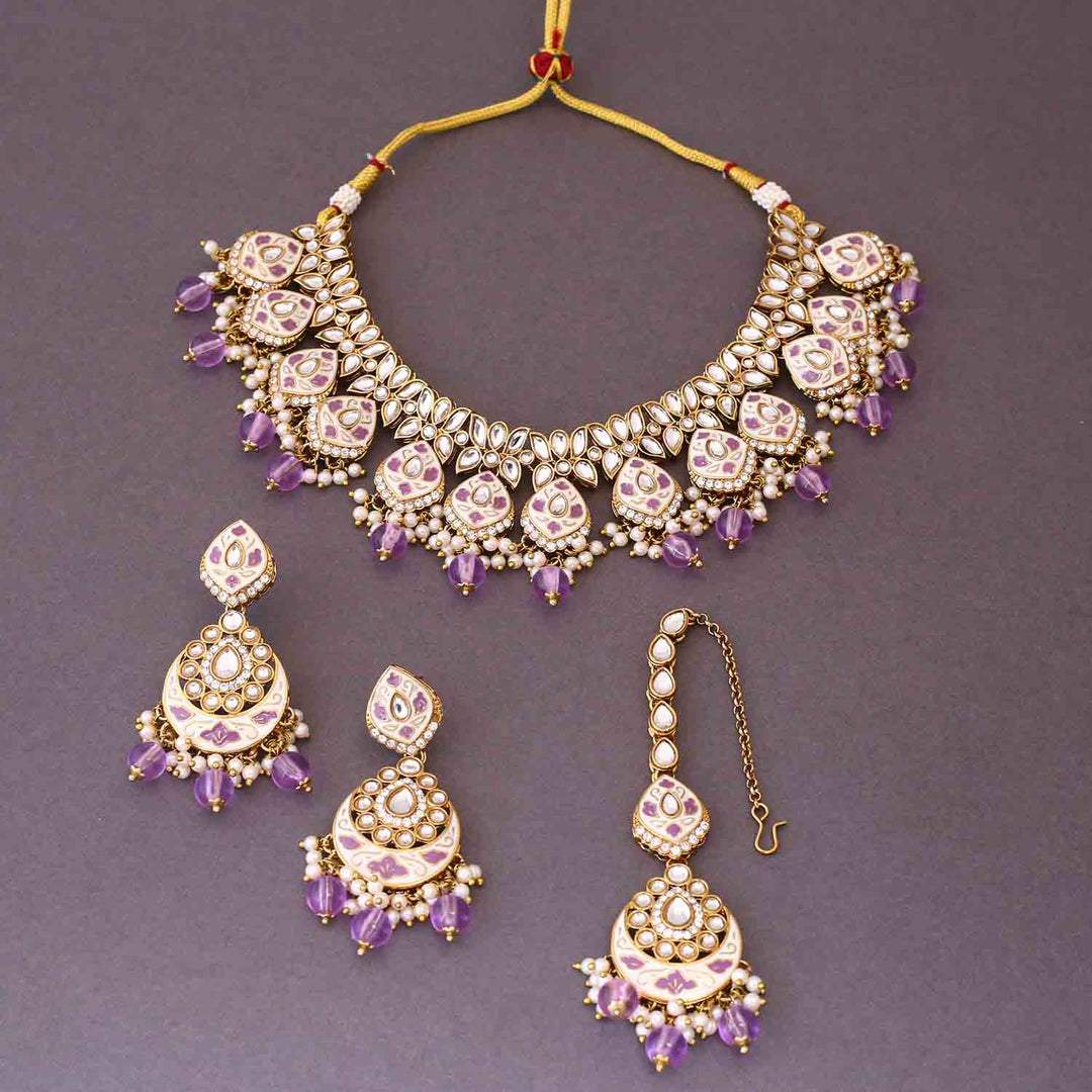 Purple Dharvi Kundan Jewellery Set