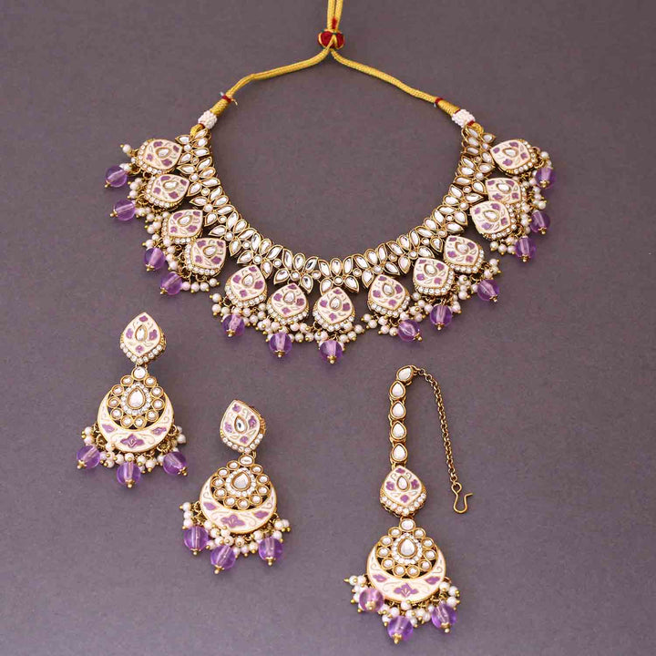 Purple Dharvi Kundan Jewellery Set