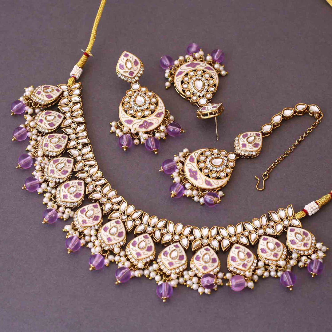 Purple Dharvi Kundan Jewellery Set