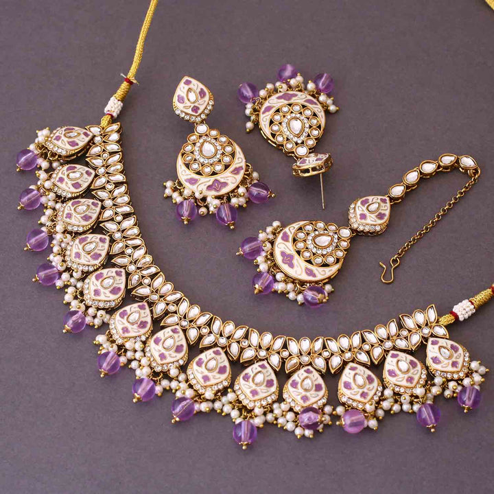 Purple Dharvi Kundan Jewellery Set