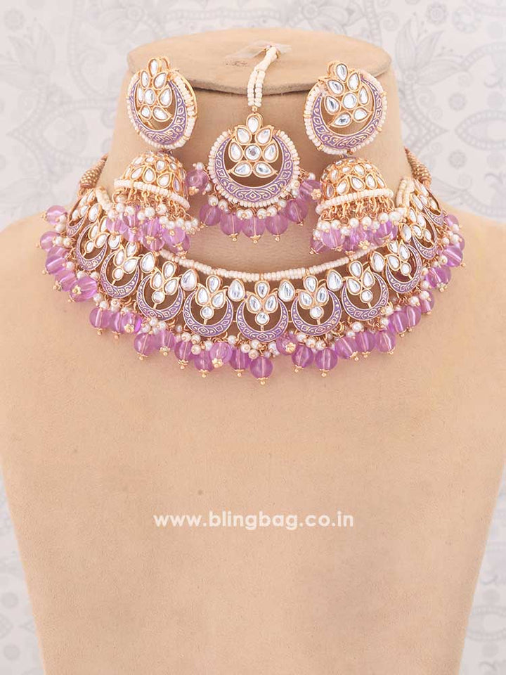 Purple Dhisana Kundan Jewellery Set