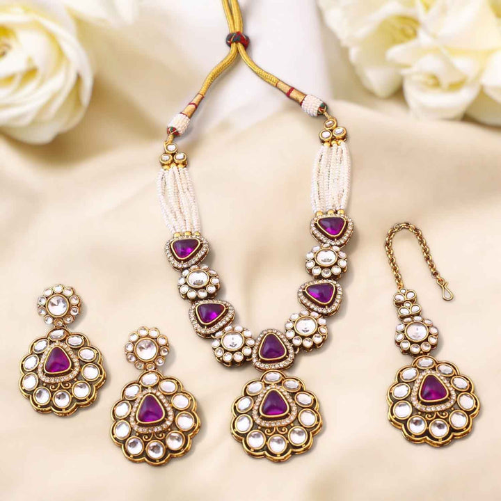 Purple Dhivyashi Kundan Jewellery Set
