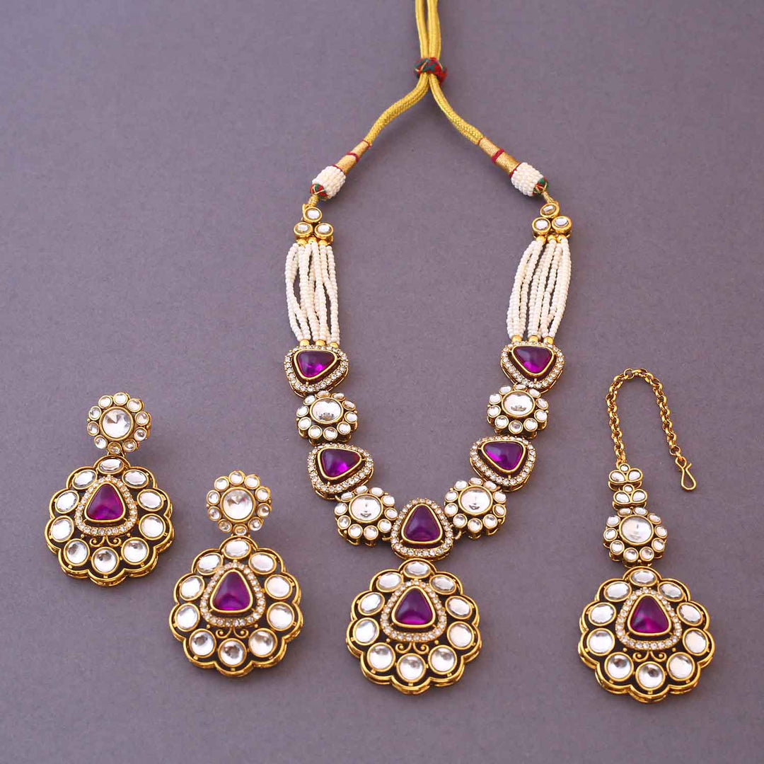 Purple Dhivyashi Kundan Jewellery Set