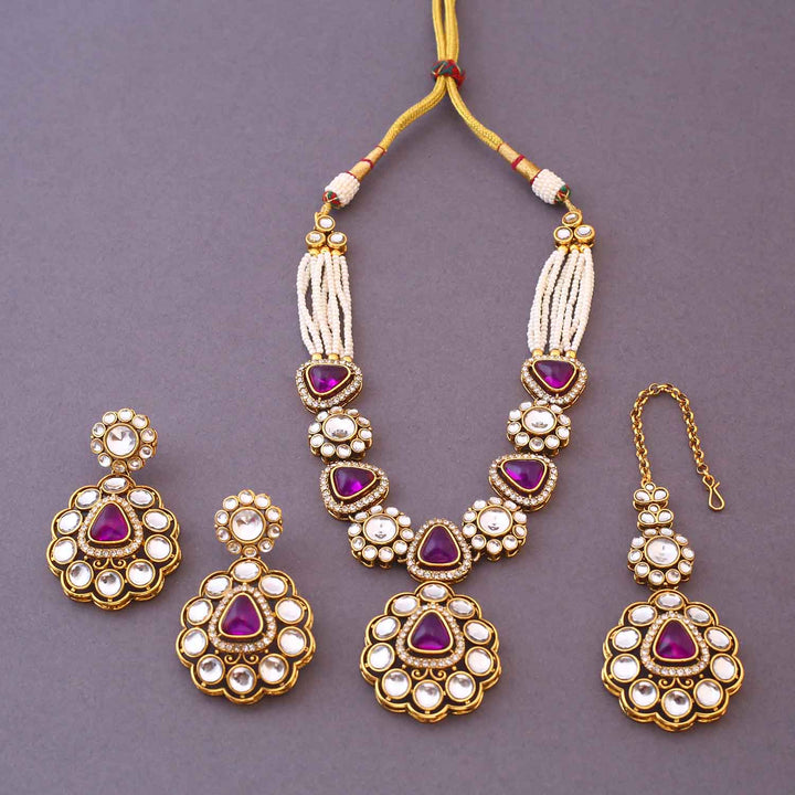Purple Dhivyashi Kundan Jewellery Set