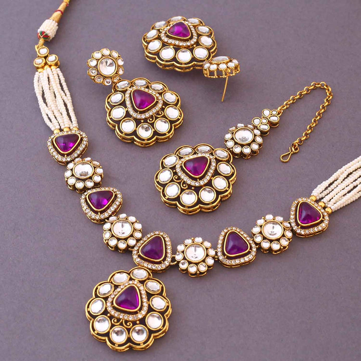 Purple Dhivyashi Kundan Jewellery Set