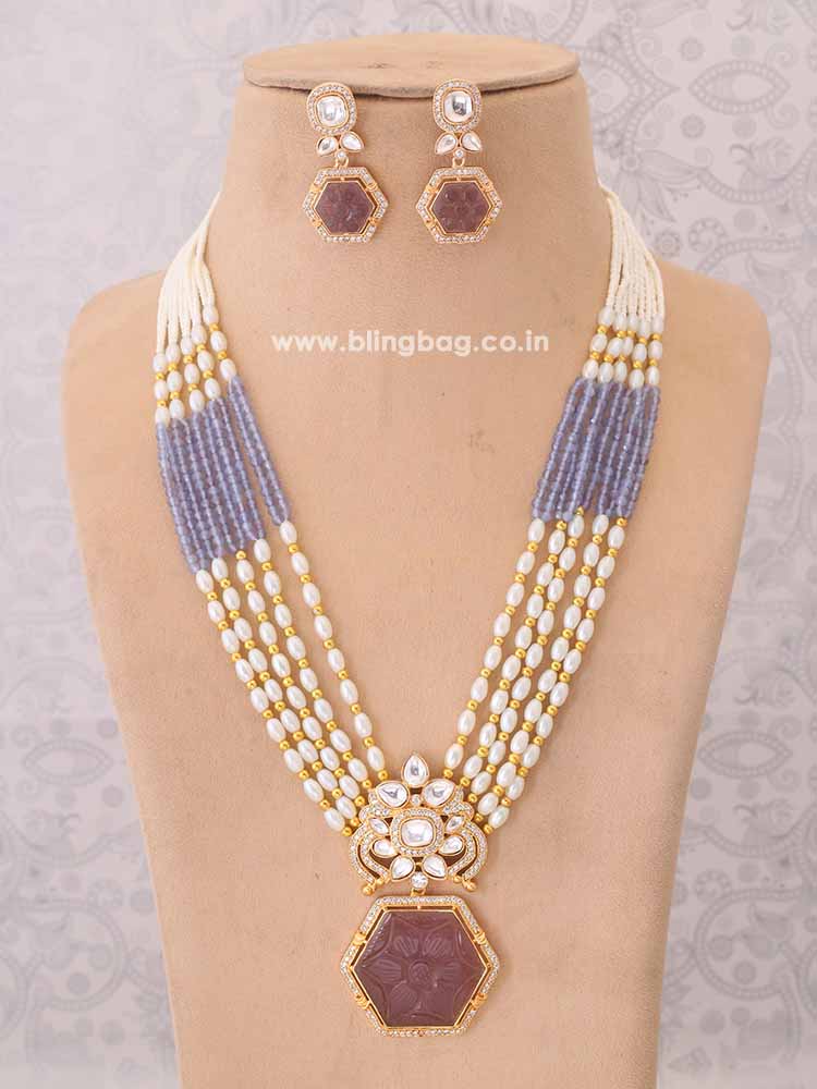 Purple Dhruvika Kundan Jewellery Set - EOSS