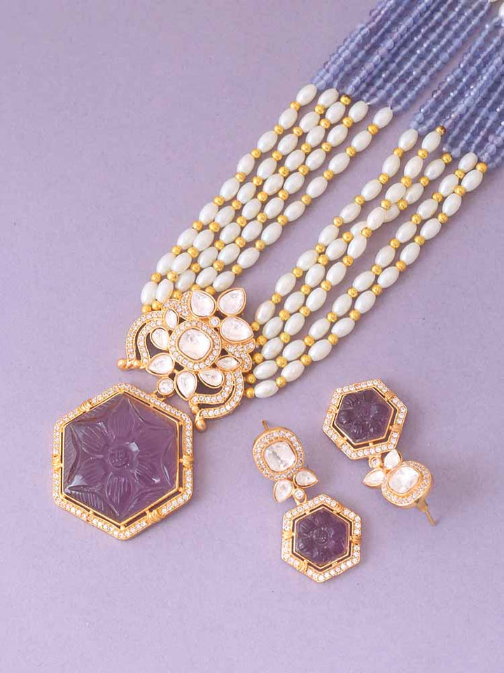 Purple Dhruvika Kundan Jewellery Set - EOSS