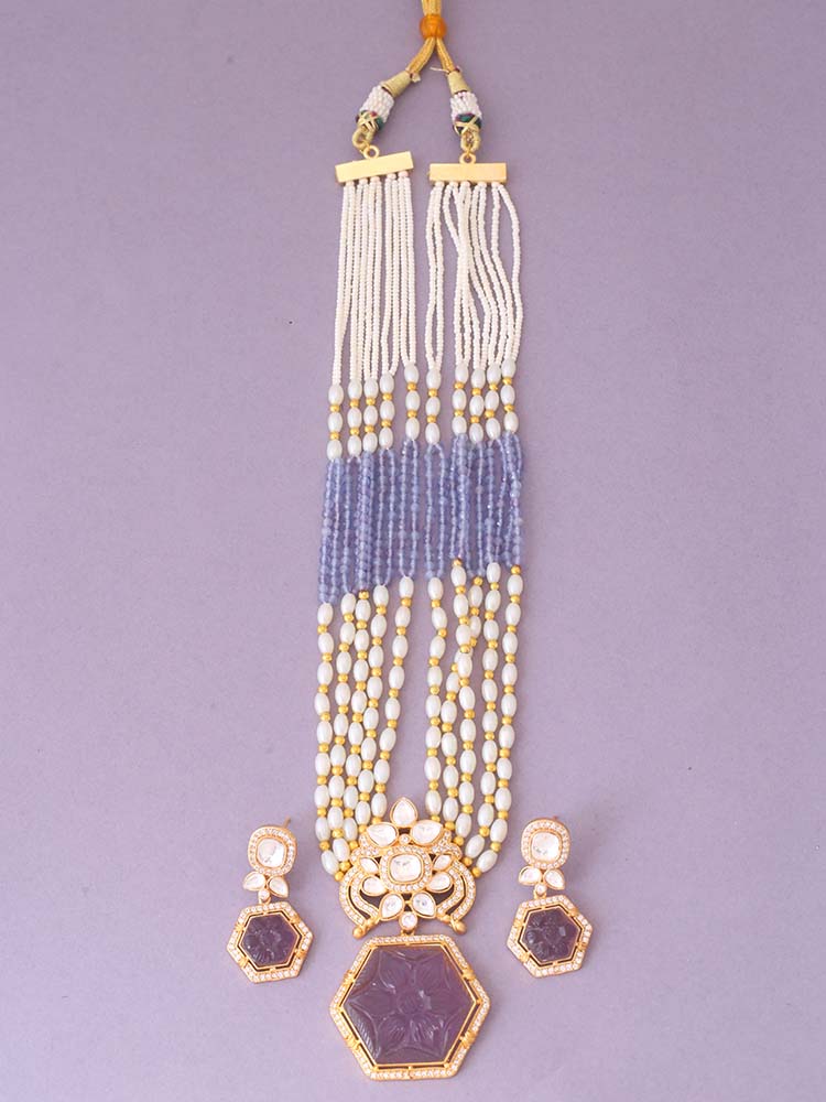Purple Dhruvika Kundan Jewellery Set - EOSS