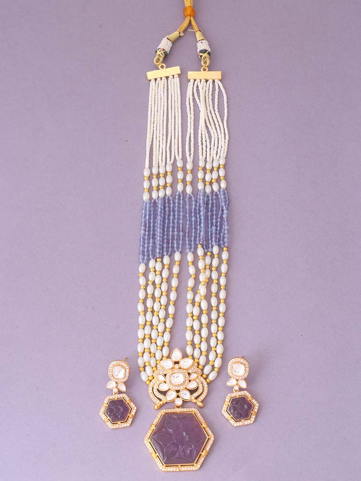 Purple Dhruvika Kundan Jewellery Set - EOSS