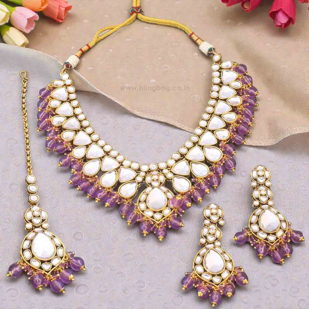 Purple Divita Kundan Jewellery Set