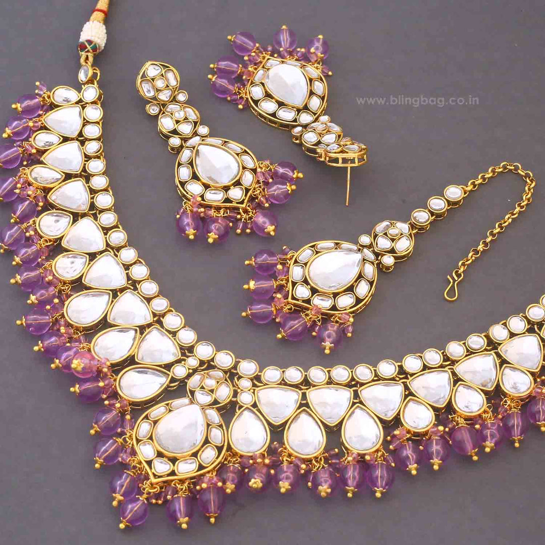 Purple Divita Kundan Jewellery Set