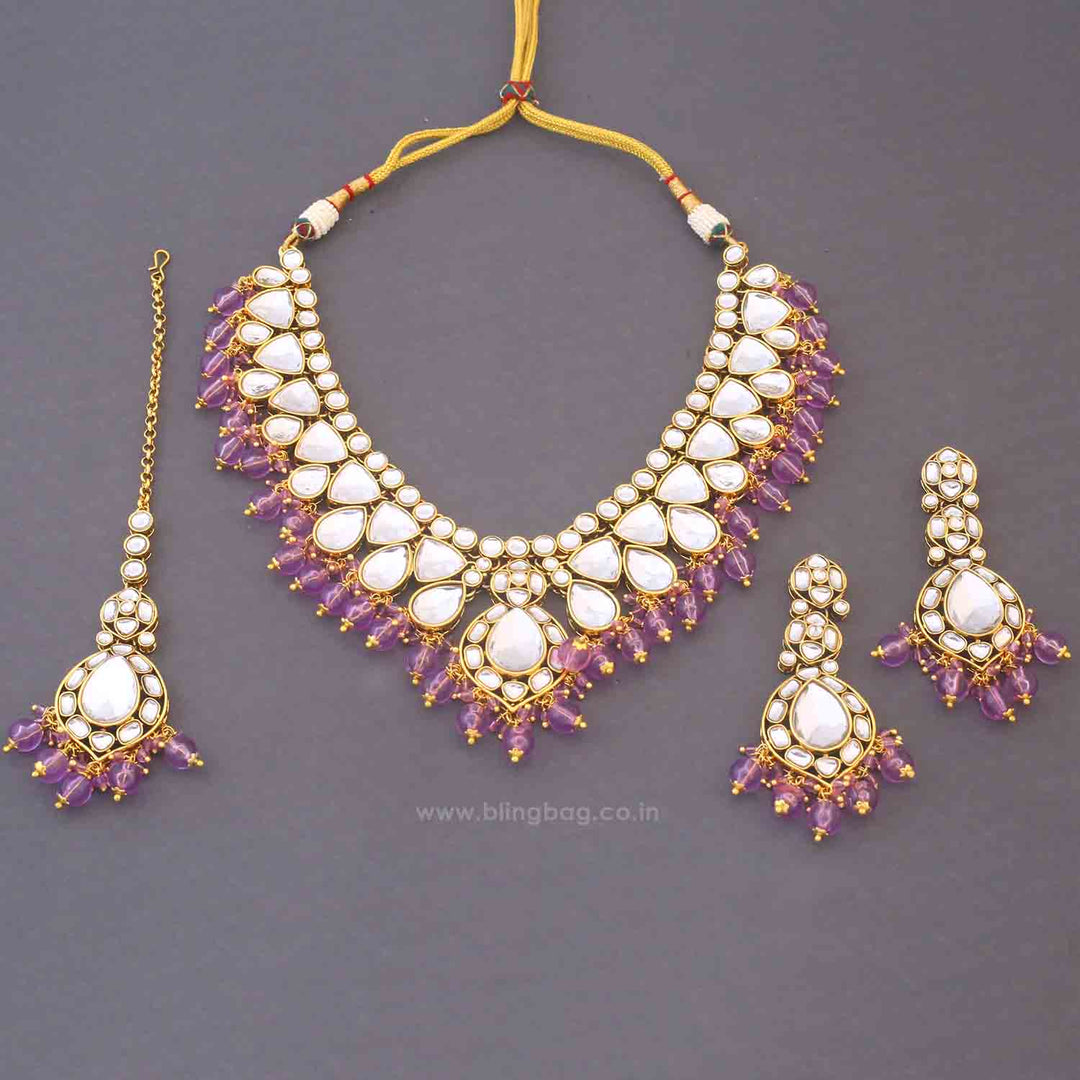 Purple Divita Kundan Jewellery Set