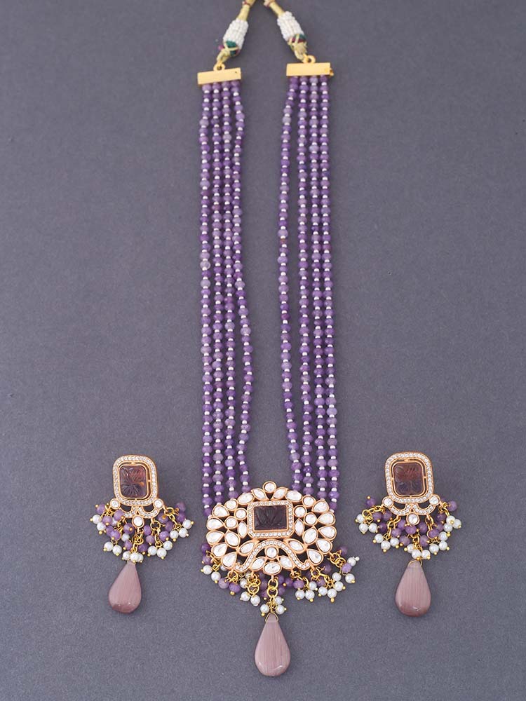 Purple Gauram Kundan Jewellery Set