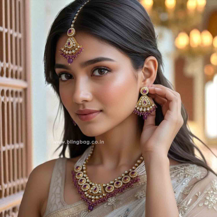 Purple Gitanjali Kundan Jewellery Set