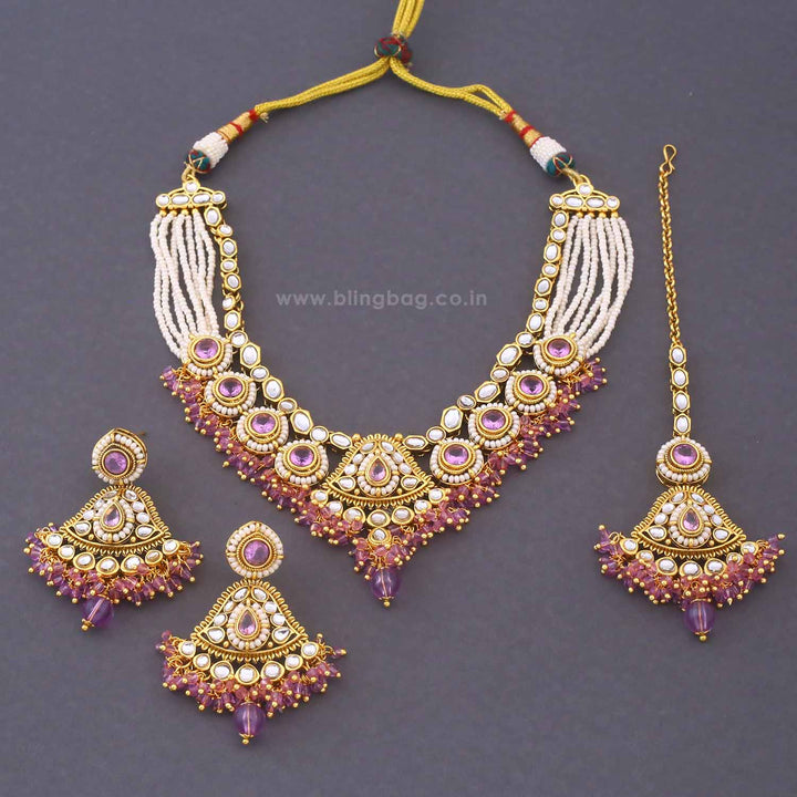 Purple Gitanjali Kundan Jewellery Set