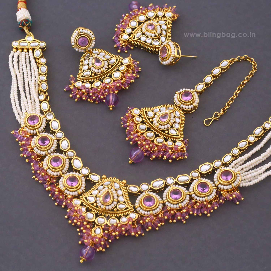 Purple Gitanjali Kundan Jewellery Set