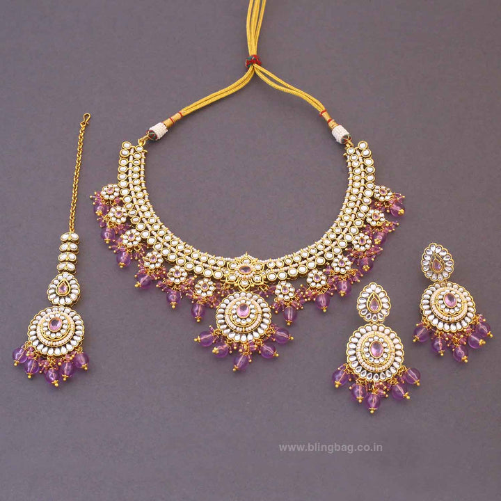 Purple Grishma Kundan Jewellery Set