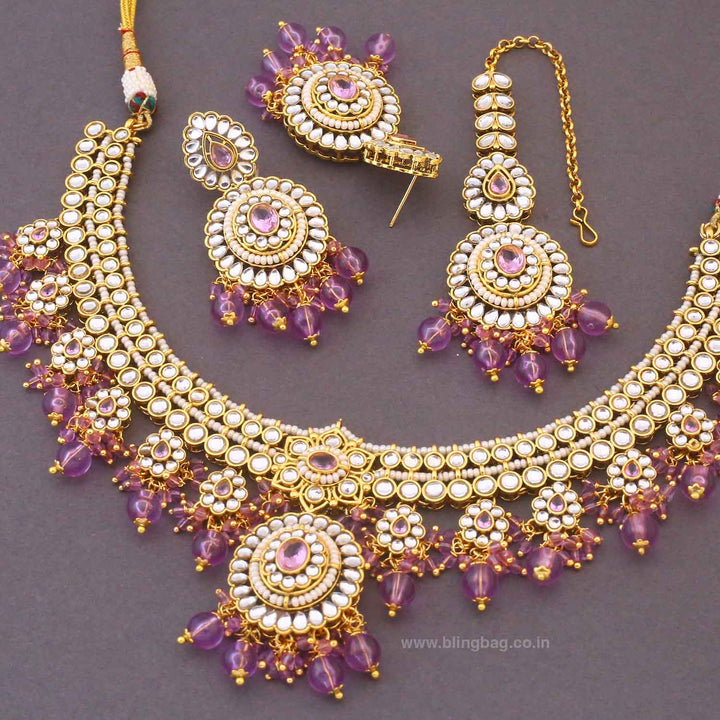 Purple Grishma Kundan Jewellery Set