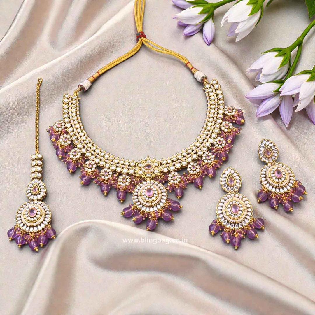 Purple Grishma Kundan Jewellery Set