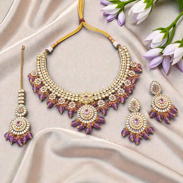 Purple Grishma Kundan Jewellery Set