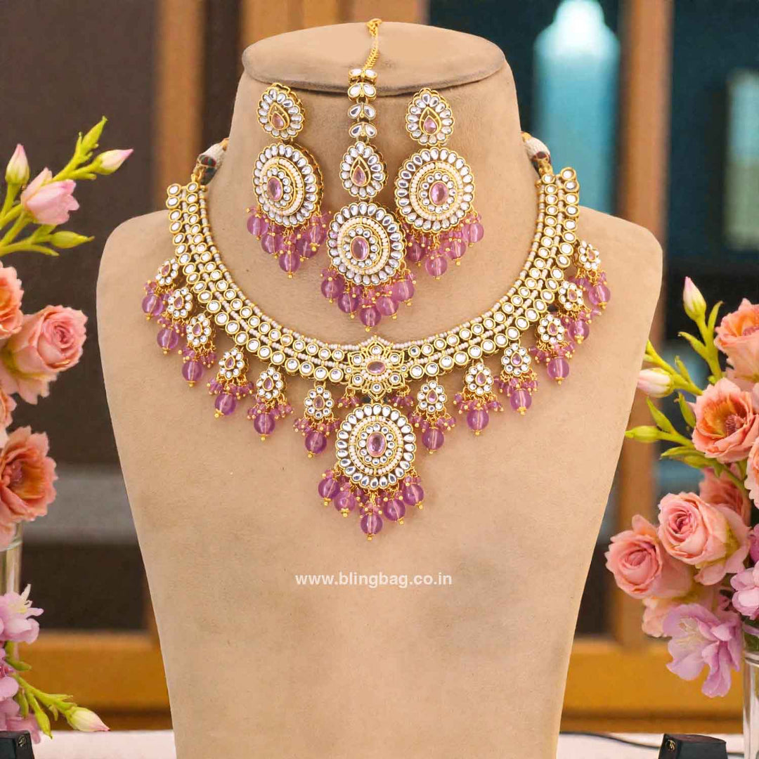 Purple Grishma Kundan Jewellery Set