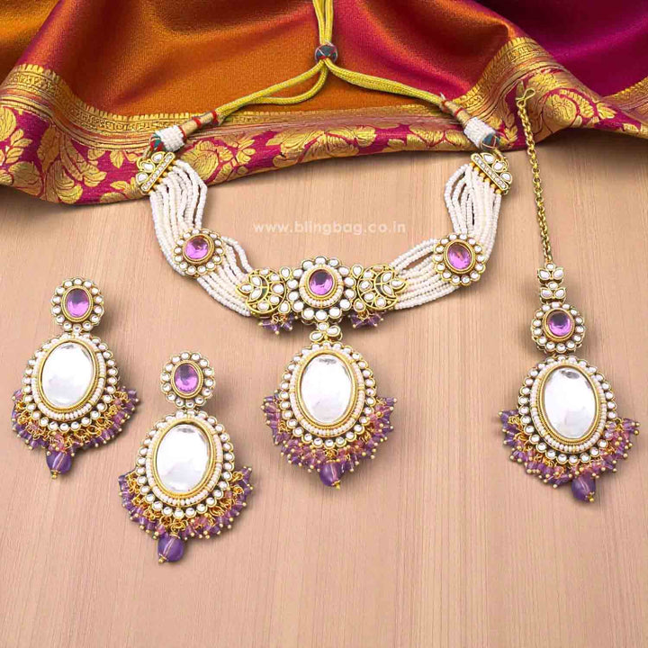 Purple Harshini Kundan Jewellery Set