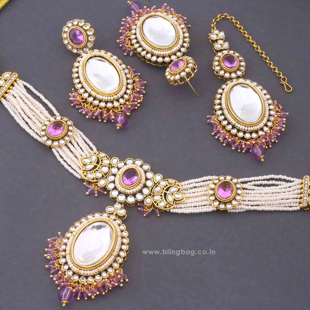 Purple Harshini Kundan Jewellery Set