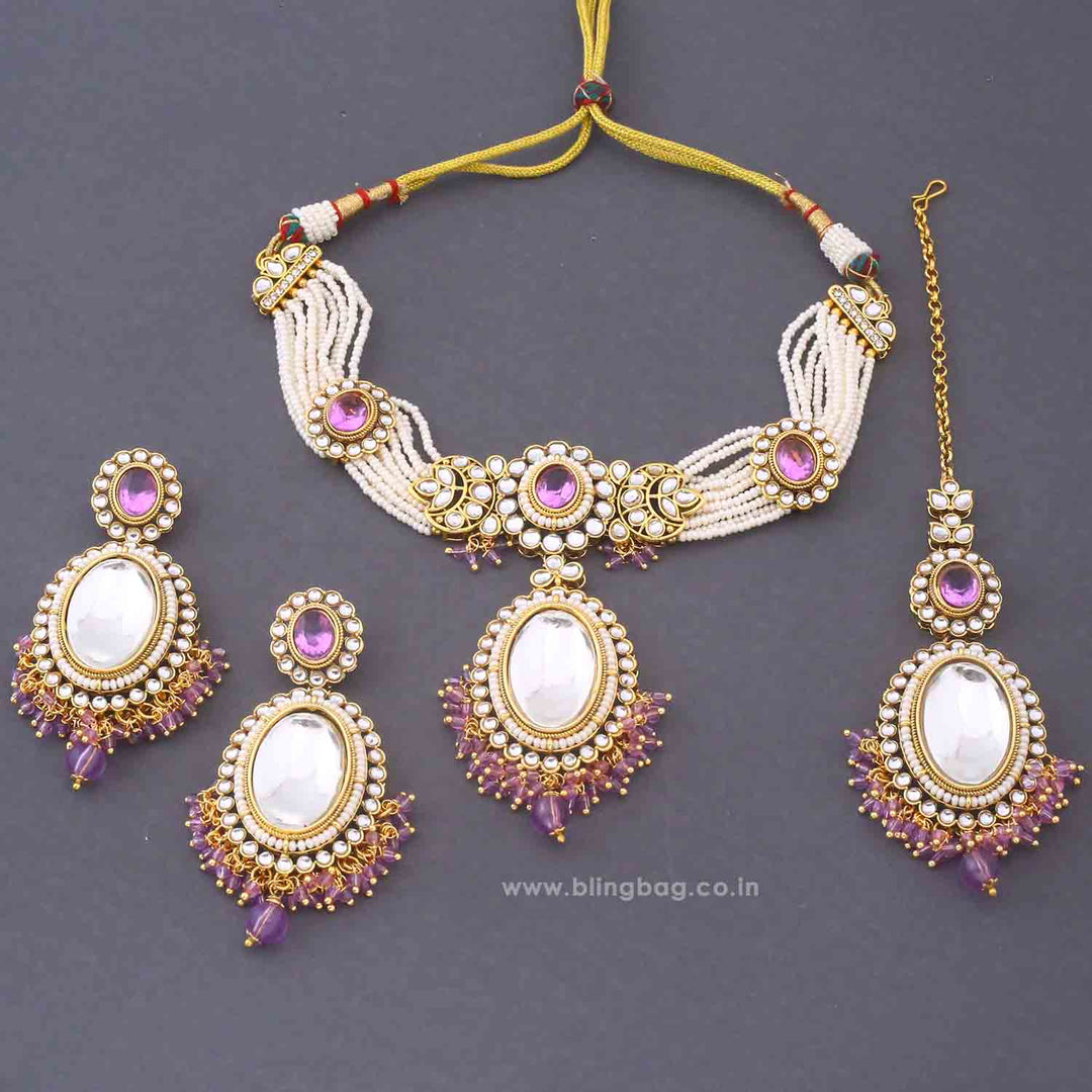 Purple Harshini Kundan Jewellery Set