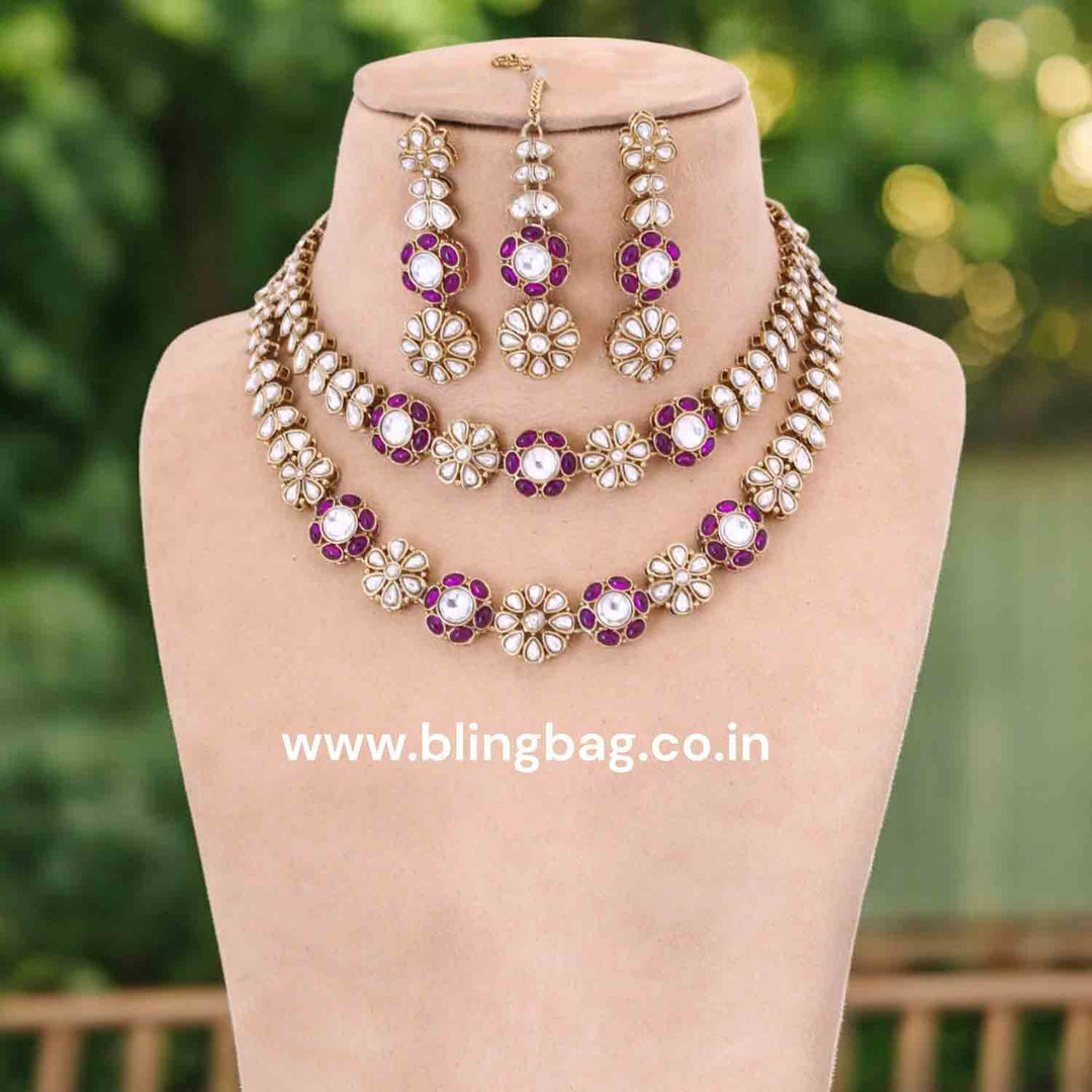Purple Jaine Kundan Jewellery Set