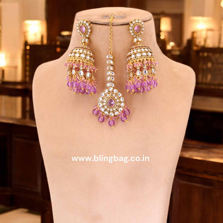 Purple Jambhul Maang Tikka Set
