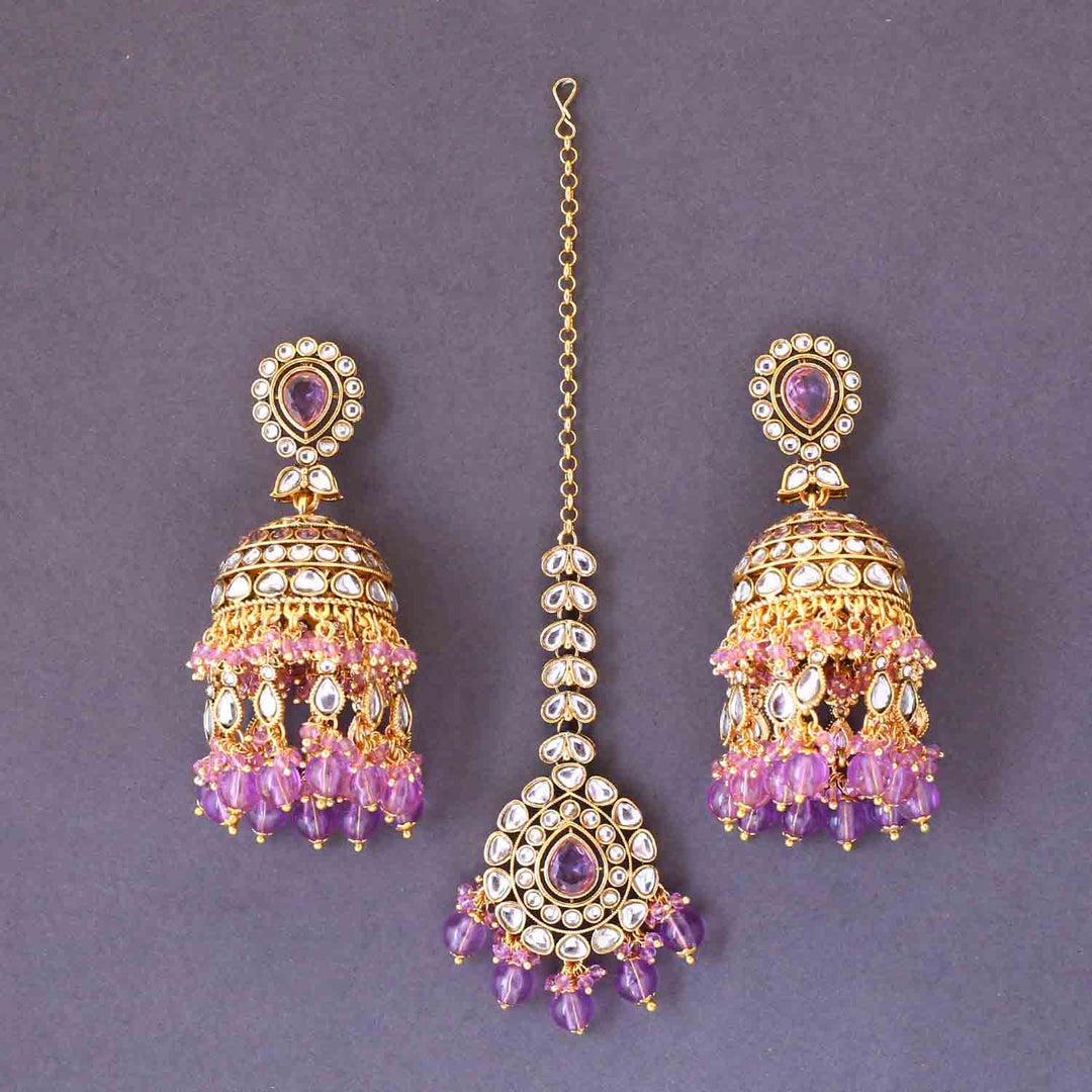 Purple Jambhul Maang Tikka Set