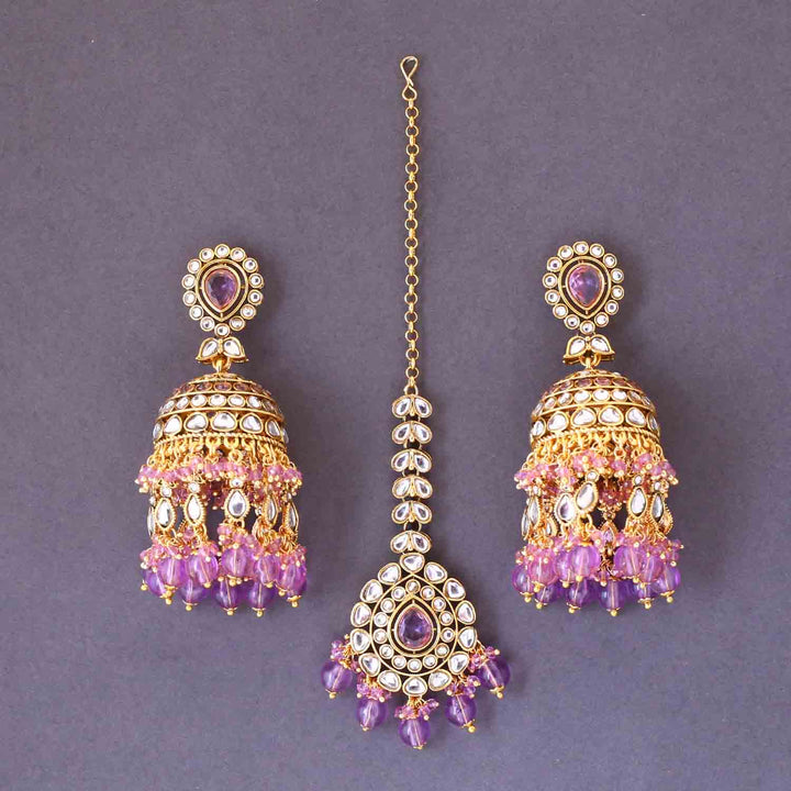 Purple Jambhul Maang Tikka Set