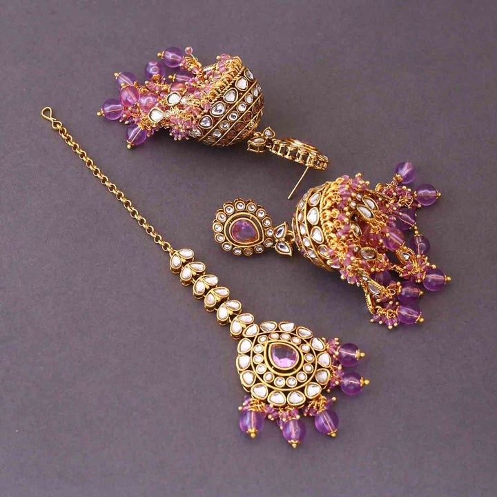 Purple Jambhul Maang Tikka Set