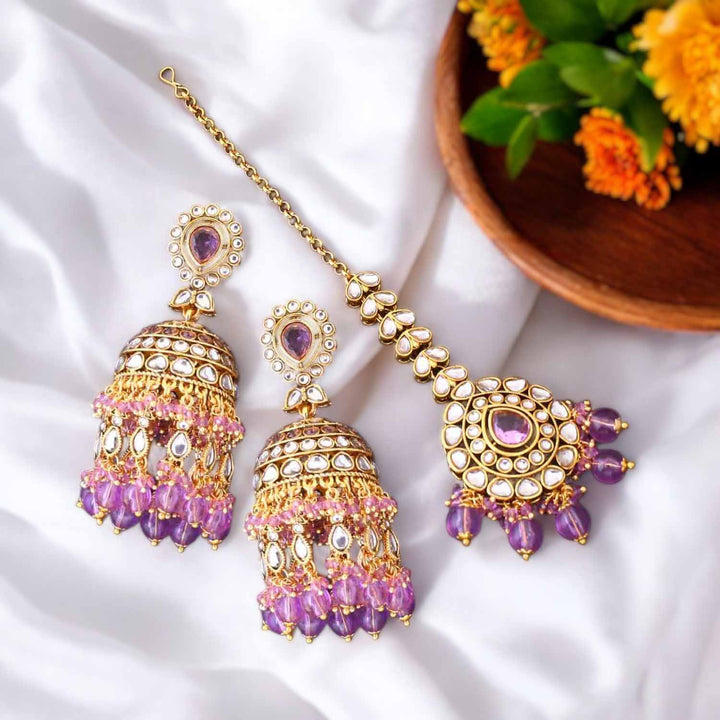 Purple Jambhul Maang Tikka Set