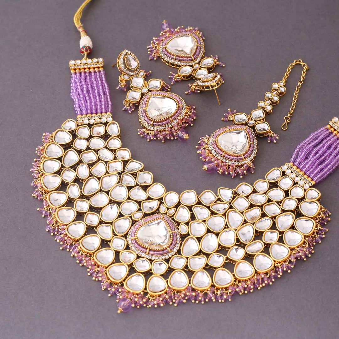 Purple Kairavi Kundan Jewellery Set