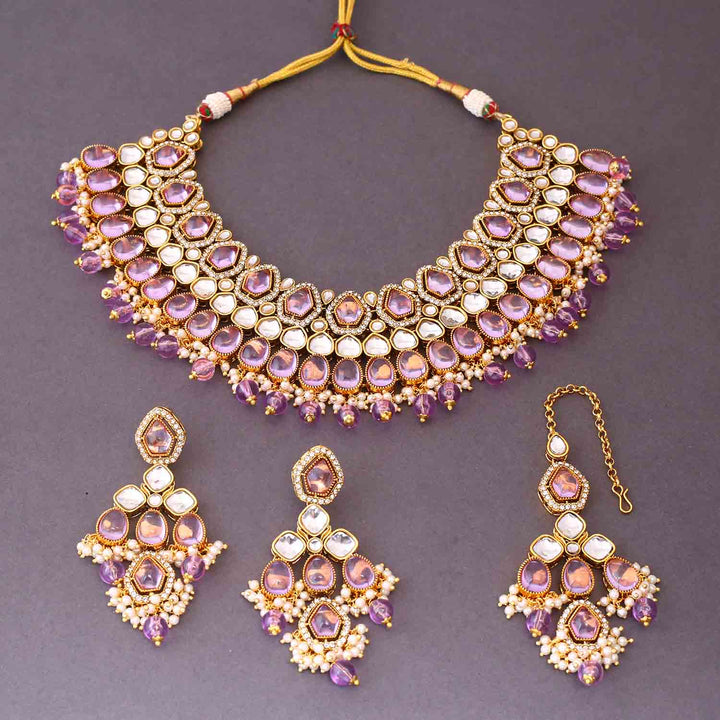 Purple Kaviya Kundan Jewellery Set
