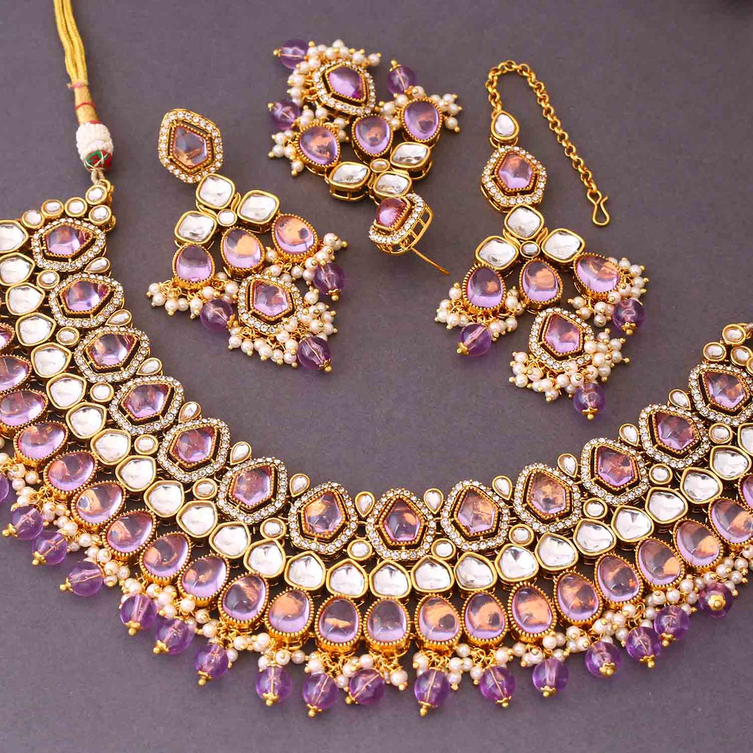 Purple Kaviya Kundan Jewellery Set