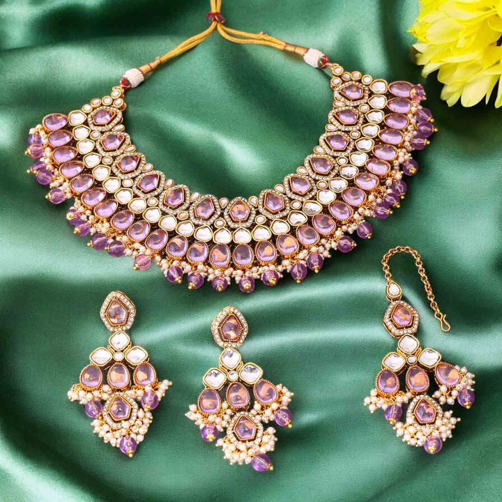 Purple Kaviya Kundan Jewellery Set