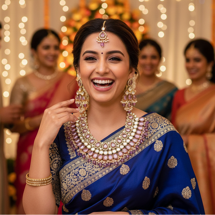 Purple Kaviya Kundan Jewellery Set