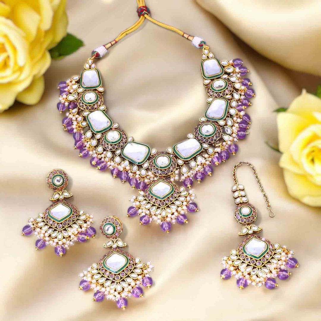 Purple Kunti Kundan Jewellery Set - Main Image