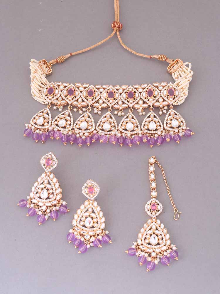 Purple Maanyata Kundan Jewellery Set