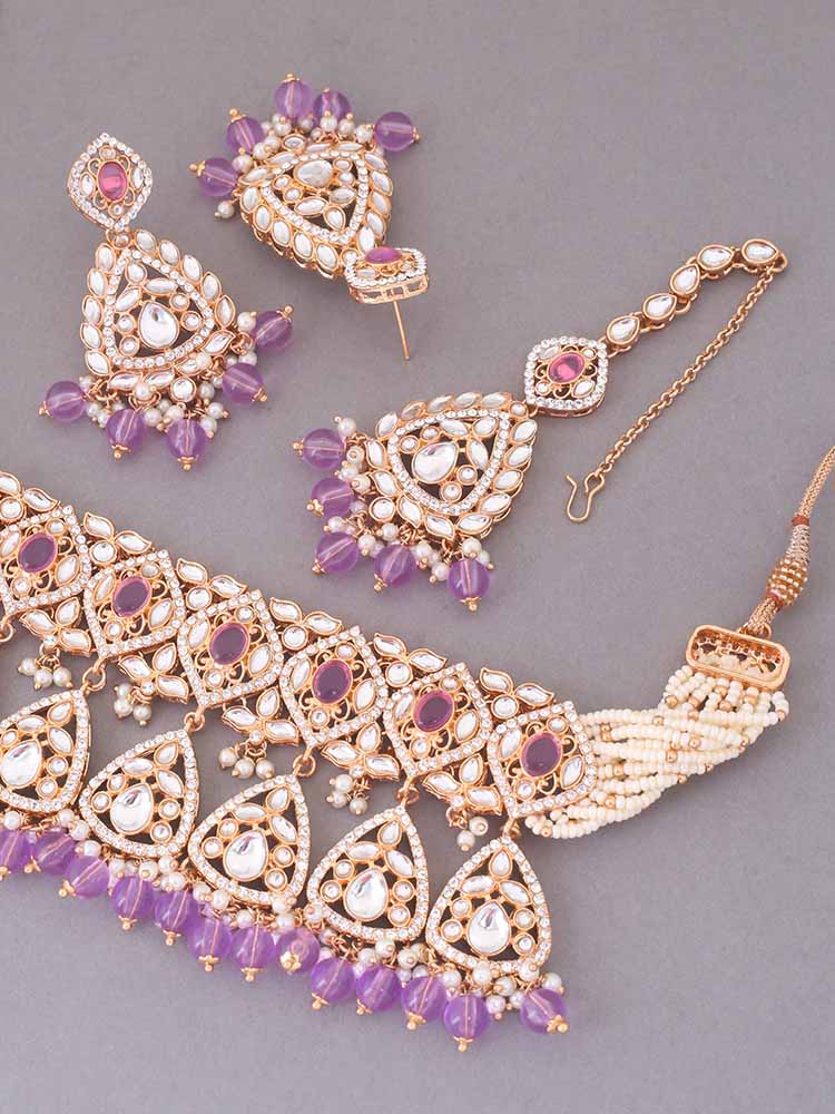 Purple Maanyata Kundan Jewellery Set