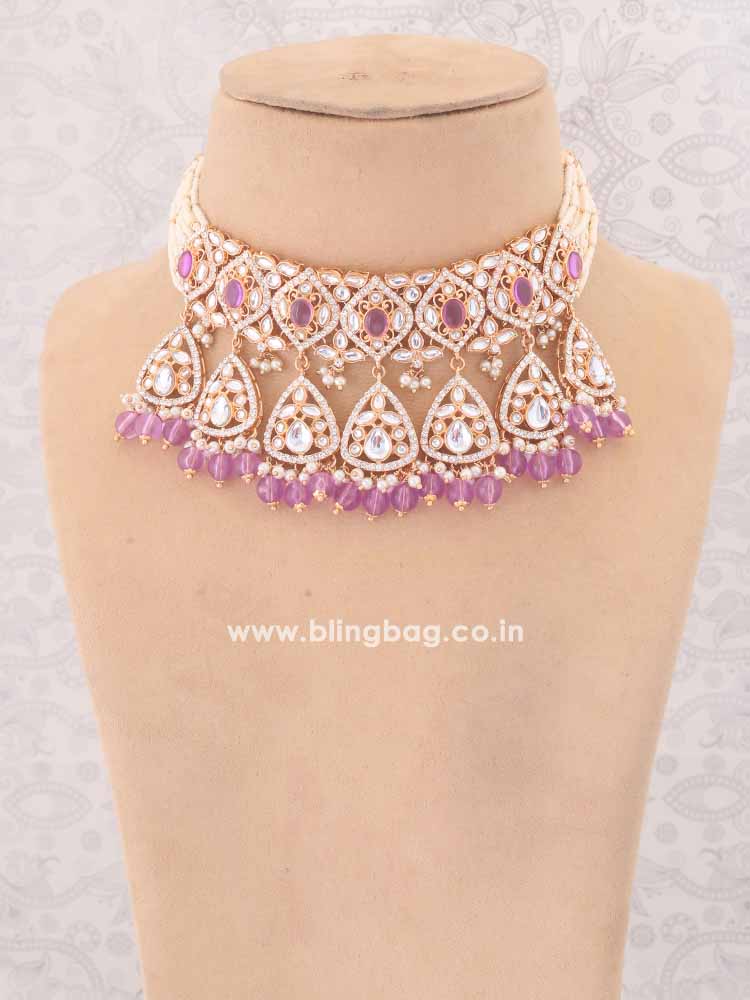 Purple Maanyata Kundan Jewellery Set