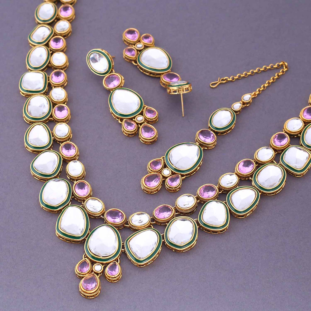 Purple Malak Kundan Jewellery Set