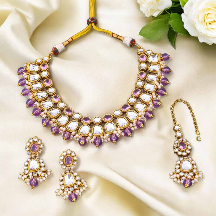 Purple Nagima Kundan Jewellery Set