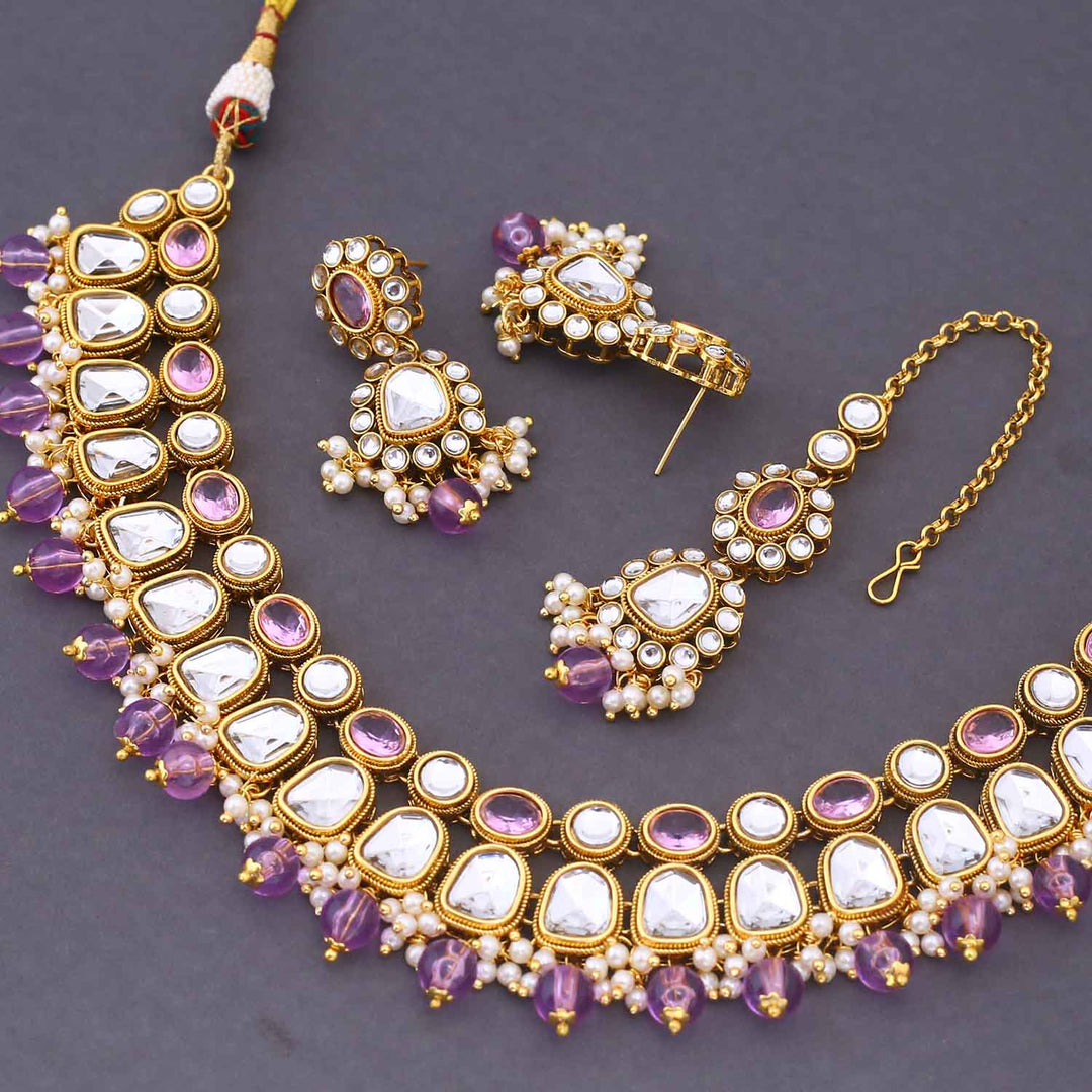 Purple Nagima Kundan Jewellery Set
