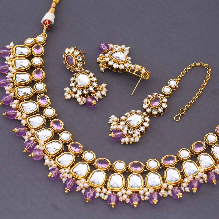 Purple Nagima Kundan Jewellery Set
